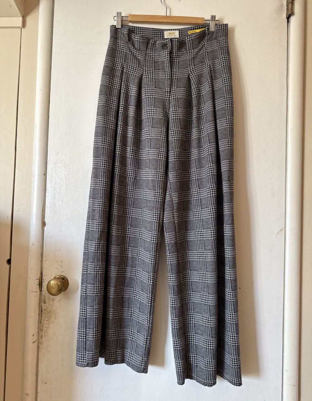 Maeve by Anthropologie Grey/Black Check Plaid Wide Leg Pants | Women's 6